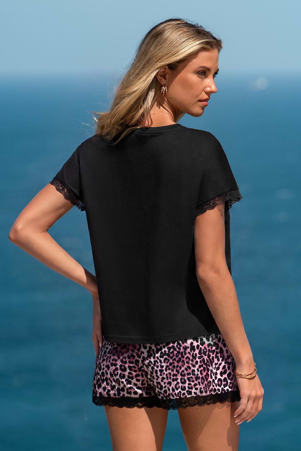 Ensemble pyjama léopard à col en V