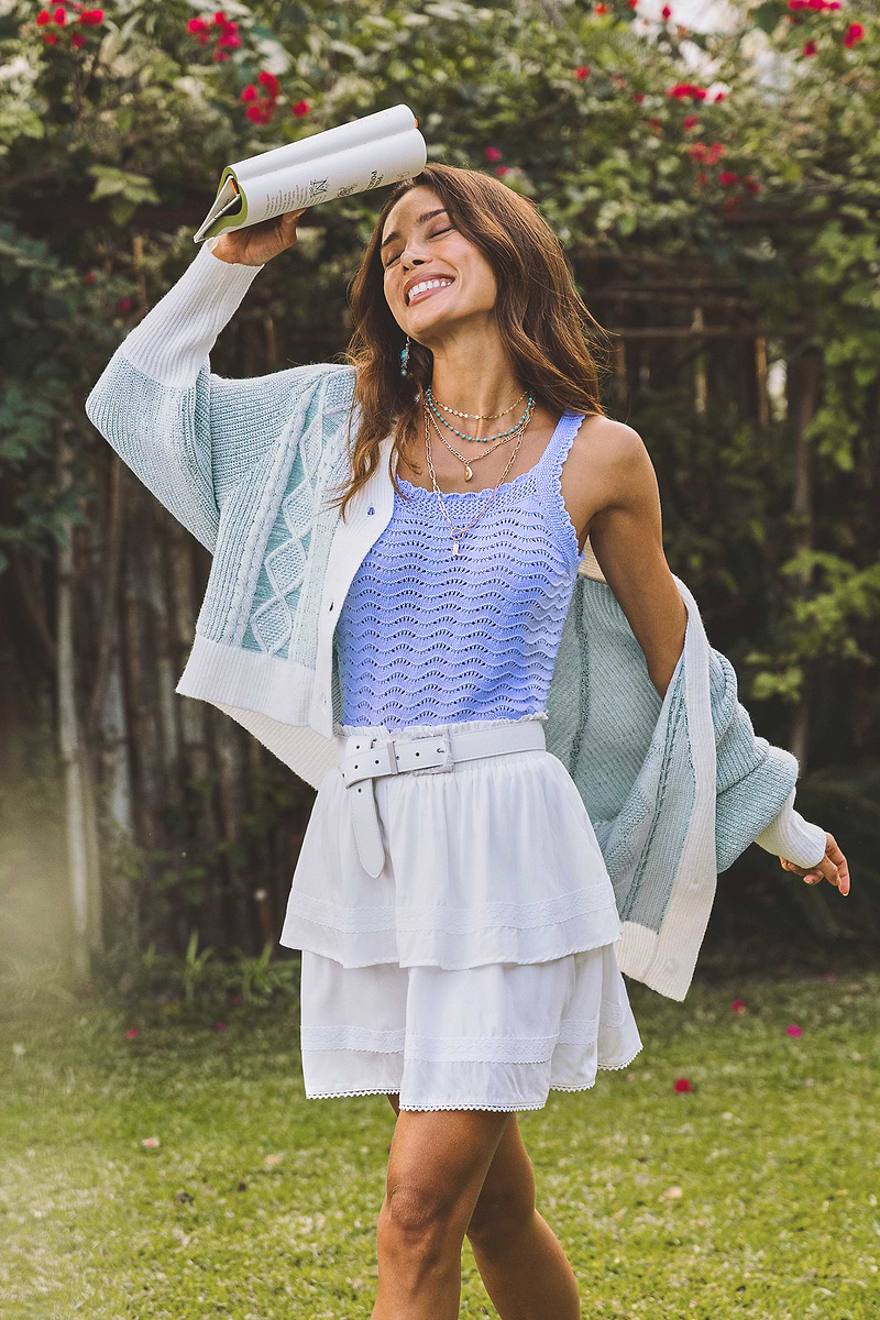 Cardigan bleu col V syle preppy