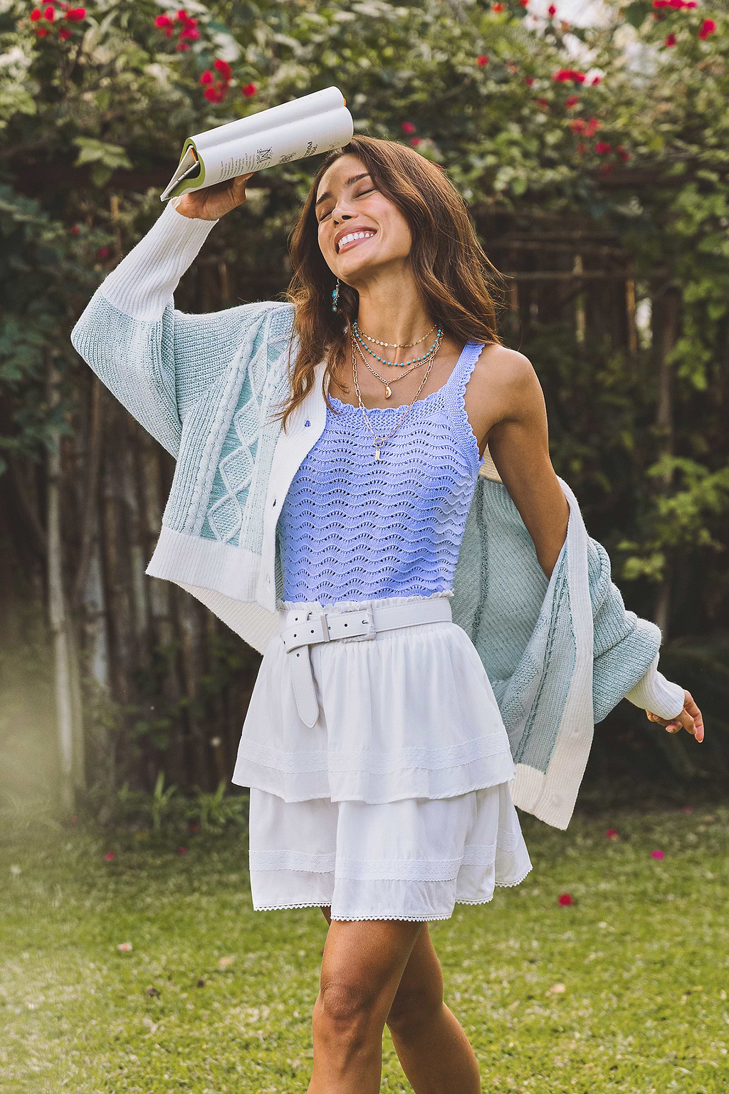 Cardigan bleu col V syle preppy
