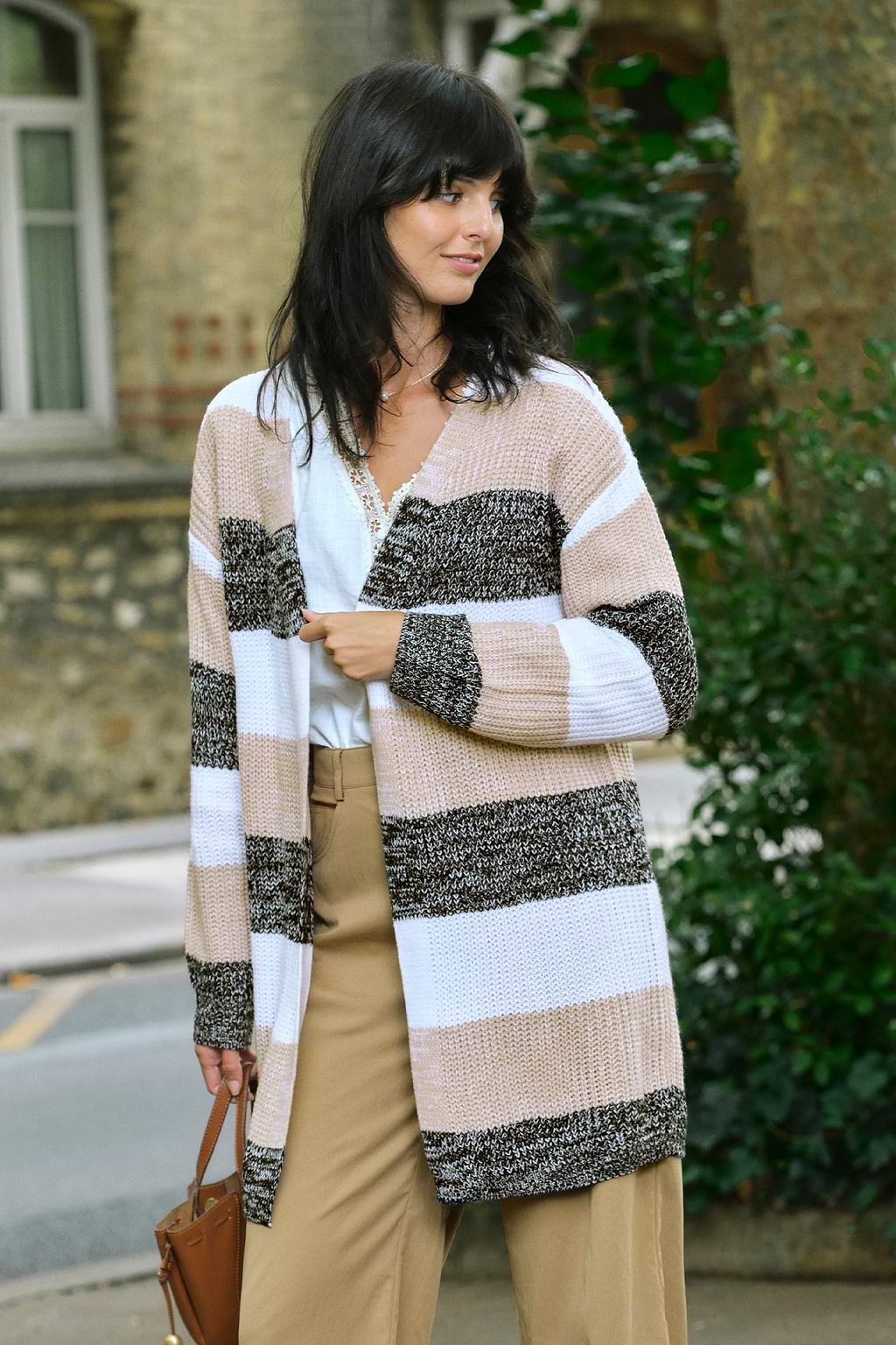 Striped Open Front Long Sleeve Duster Cardigan