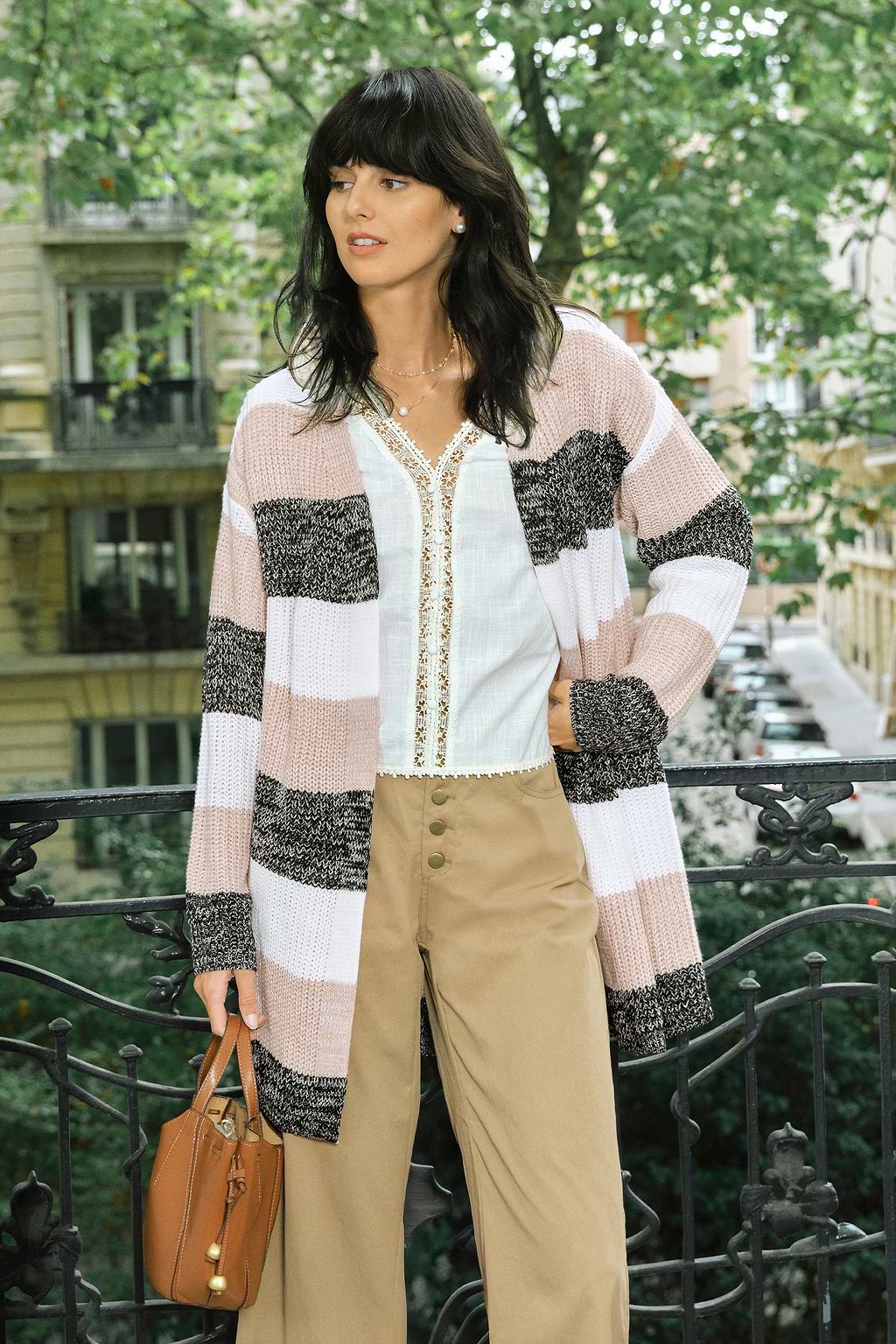 Striped Open Front Long Sleeve Duster Cardigan