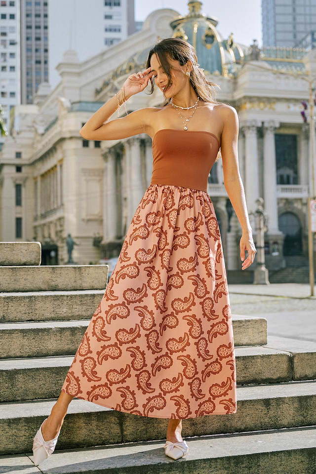 strapless knit maxi dress Spring Event Cupshe Holiday Romance Paisley Dress-Orange, M __tab1:shipping