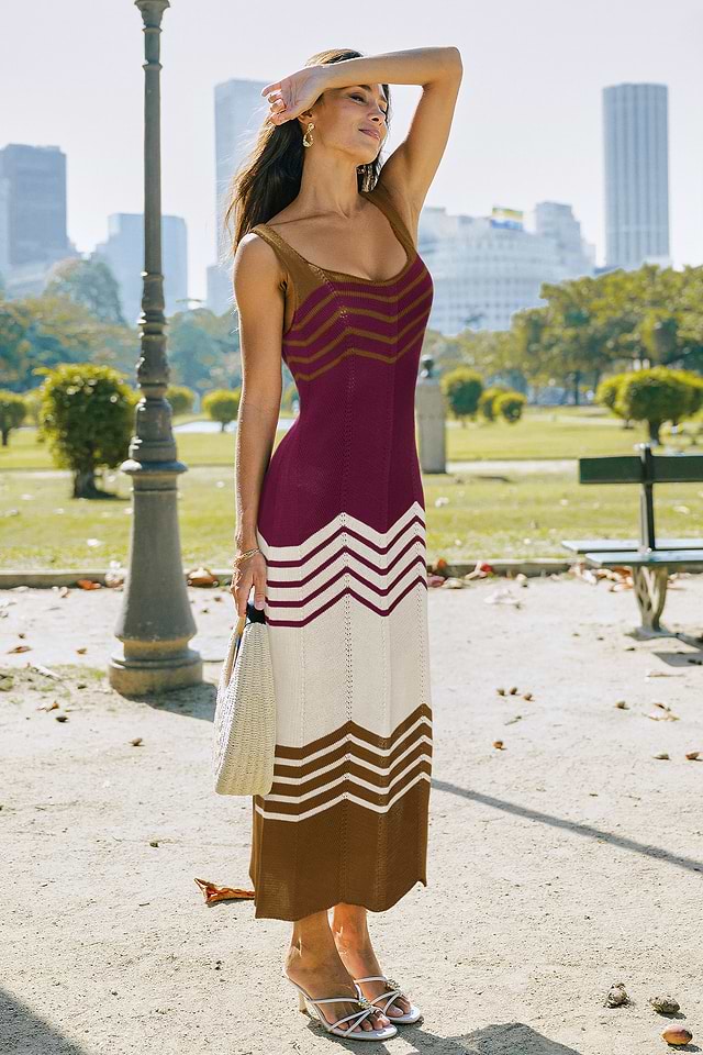 Garden Party Dress Cupshe Simply Sweet Striped Maxi Dress-Brown, L
