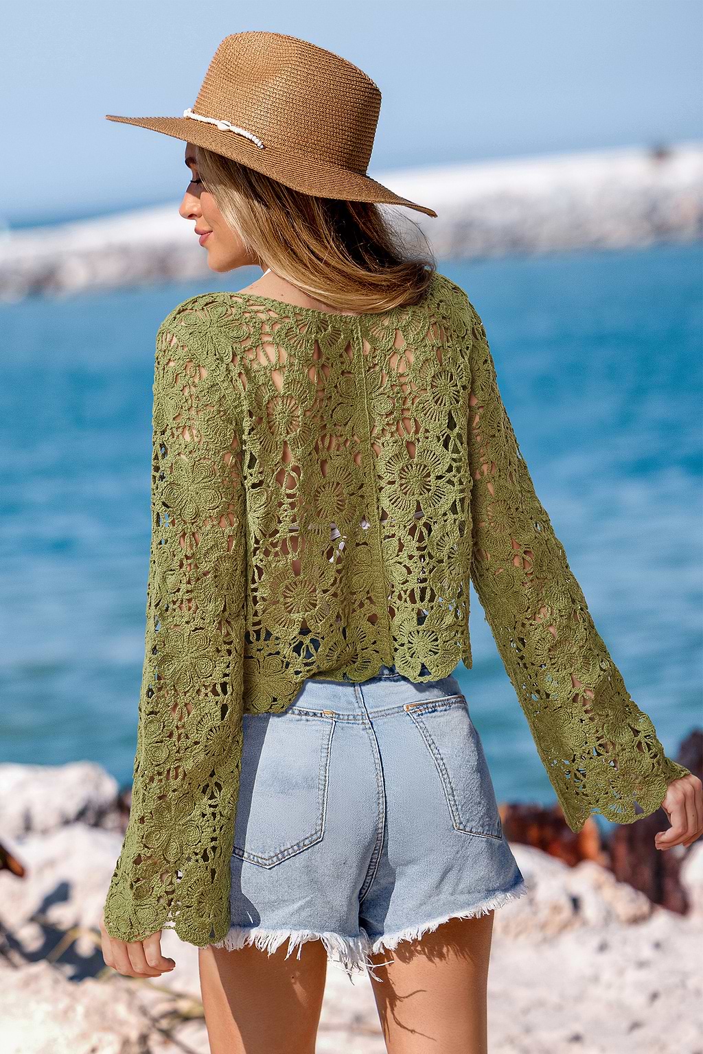 Moss & Magic Green Crochet Cover-Up Top