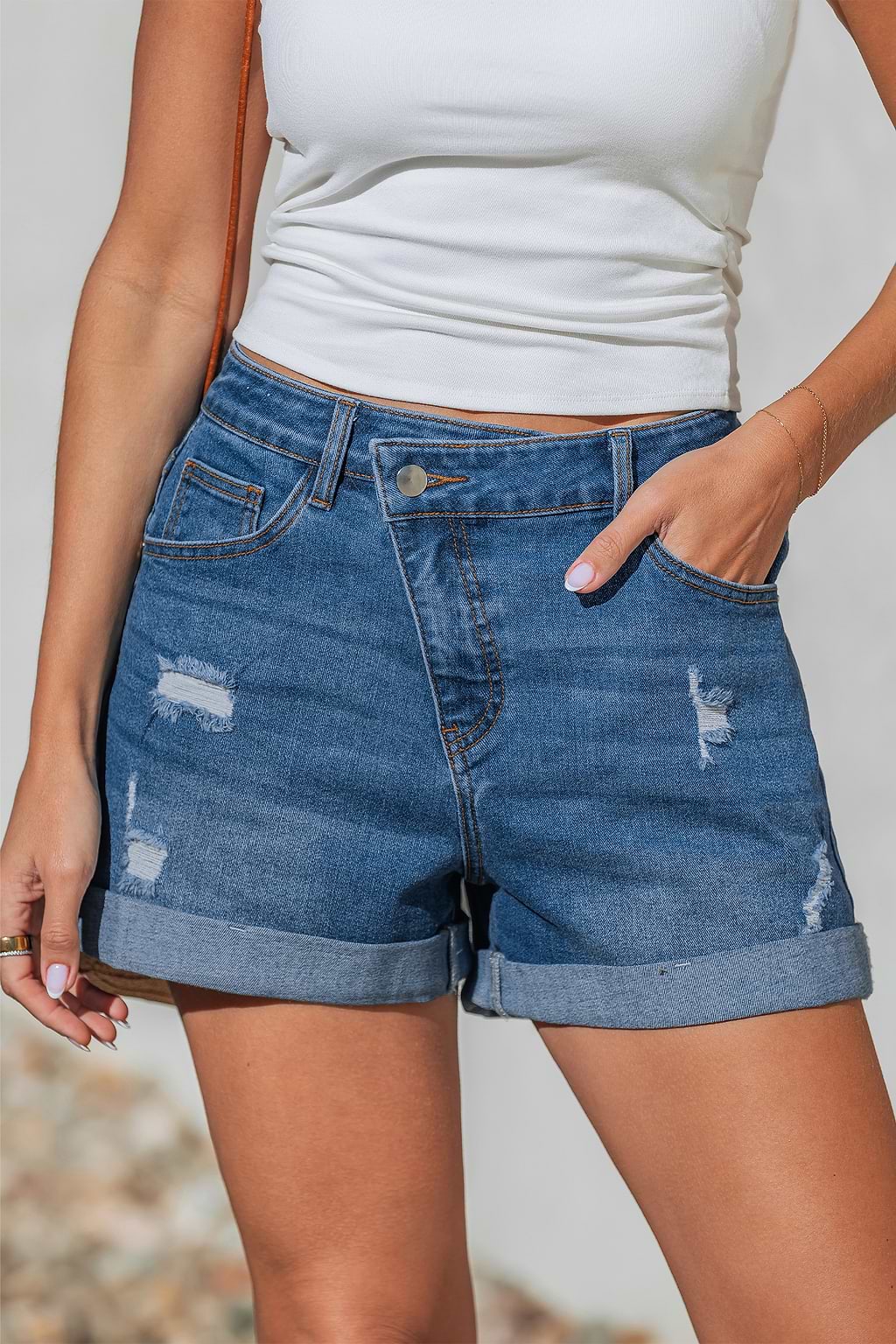 Literalmente yo  pantalones cortos vaqueros azules