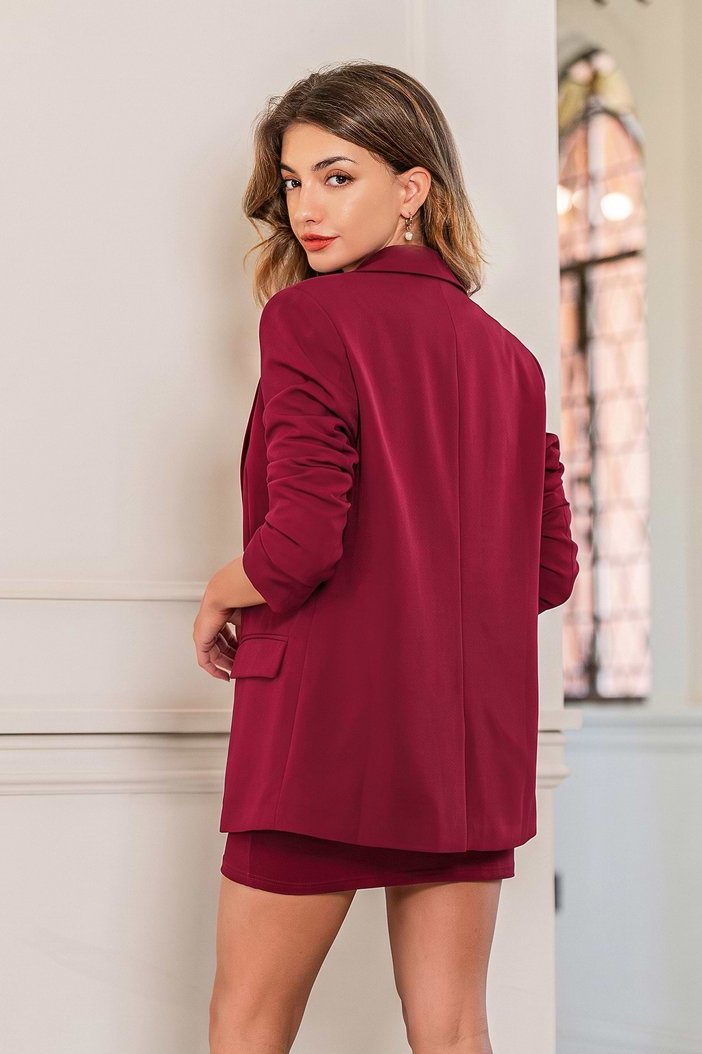 x JoJo Red Wine Longline Blazer