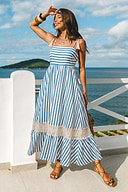 Robe longue rayée à col carré sans manches