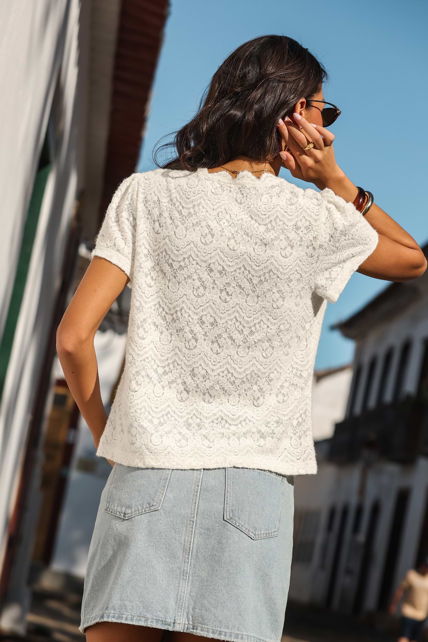 トップス ANDMARY Paula Lacey chiffon tops/beige ANDMARY】Paula