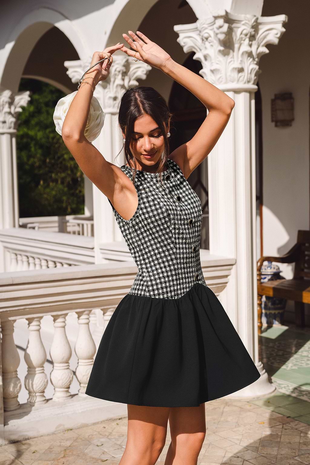 Gingham Ärmelloses Mini-Cocktailkleid