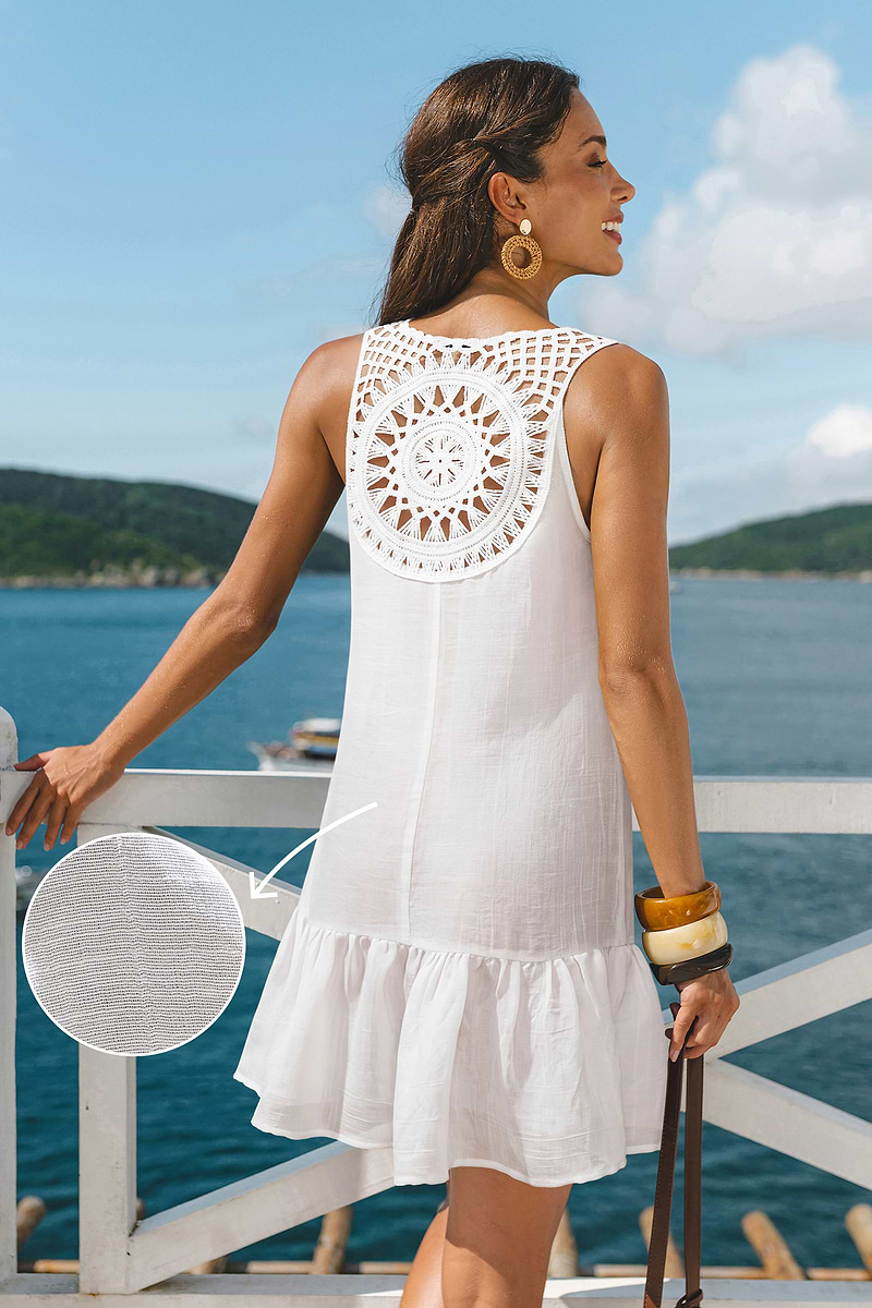 Robe cover up courte blanche à col V et ourlet à volants
