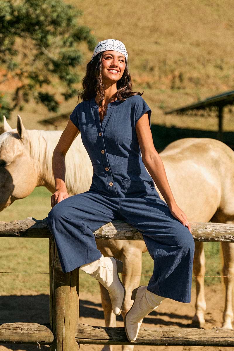 Blauer Jumpsuit aus Baumwolle