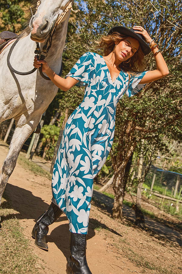 Coral Bay Tropical Midi Dress - Blue - XL