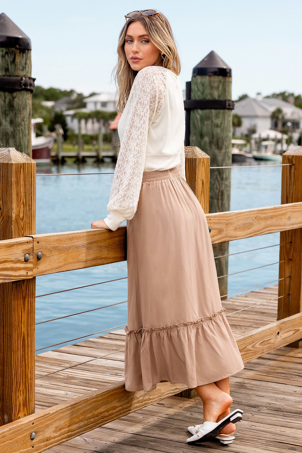Jupe longue rose à taille élastique