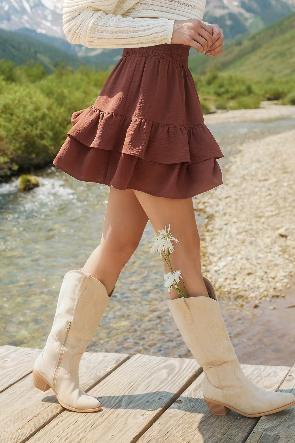 Starlit Valley Tan Mini Skirt