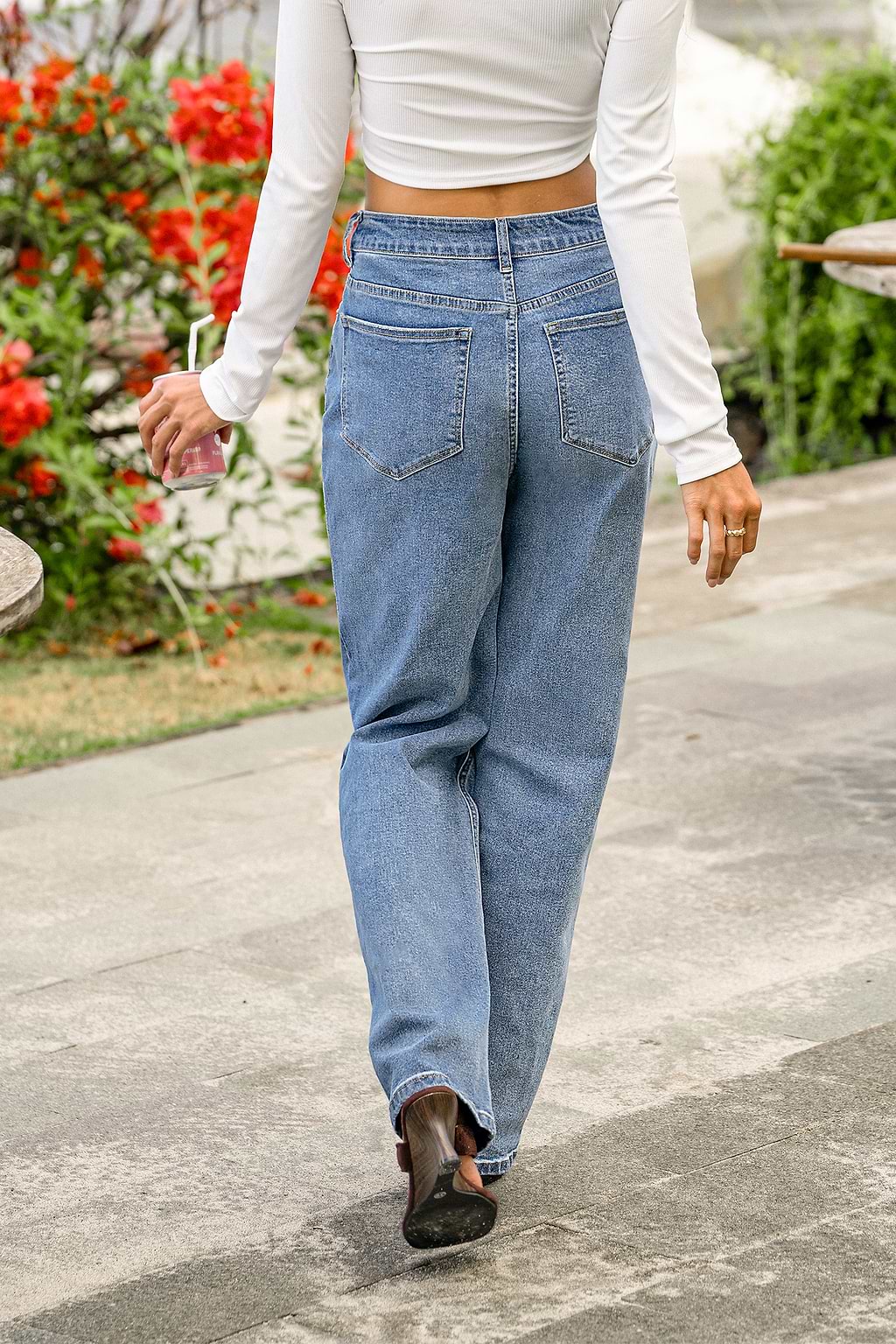 Blaue Ultra-High-Waist Gerade Jeanshose