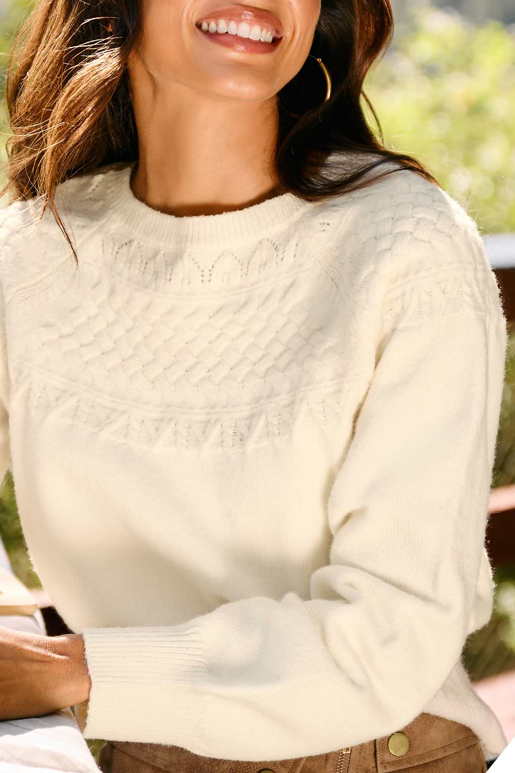 Langarmpullover mit Rundhalsausschnitt in Beige