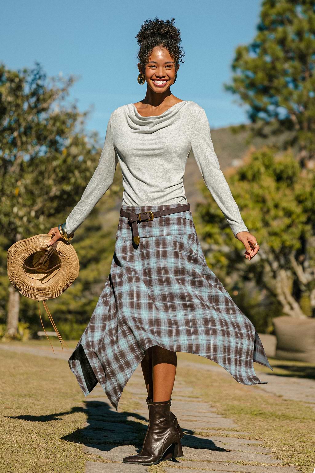 Fall Feeling Plaid Midi Skirt