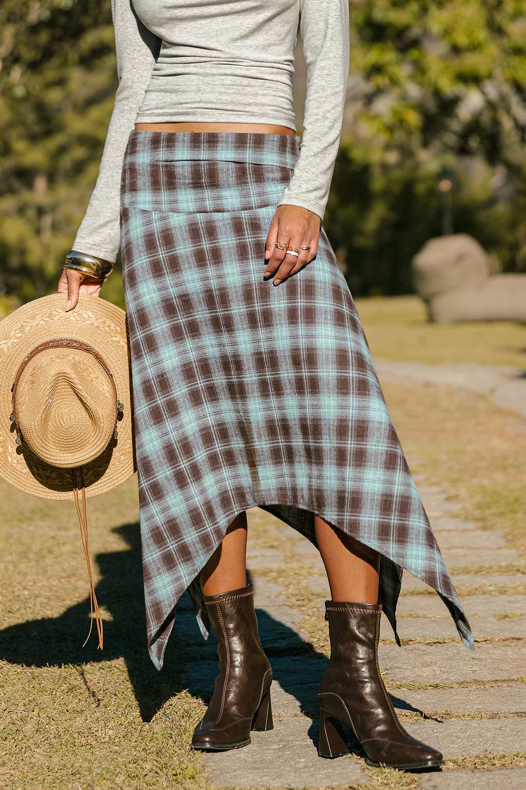 Fall Feeling Plaid Midi Skirt