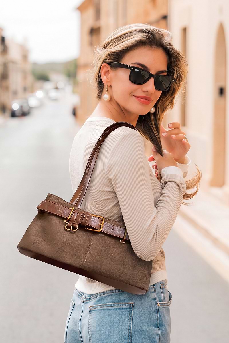 Buckle Up Faux Suede Bag