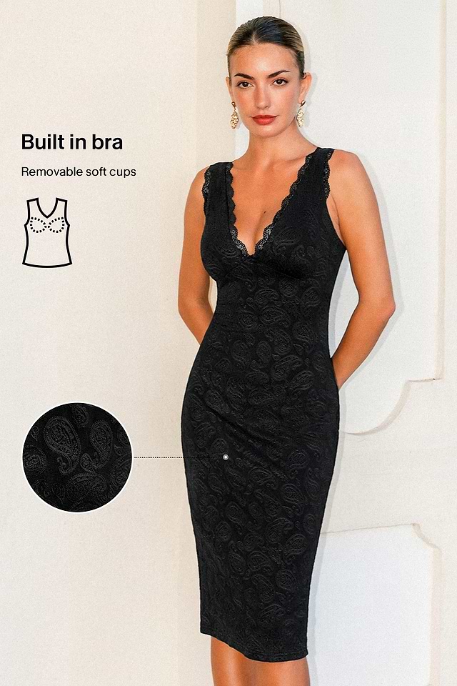 Black V-Neck Sleeveless Shapewear Midi Dress