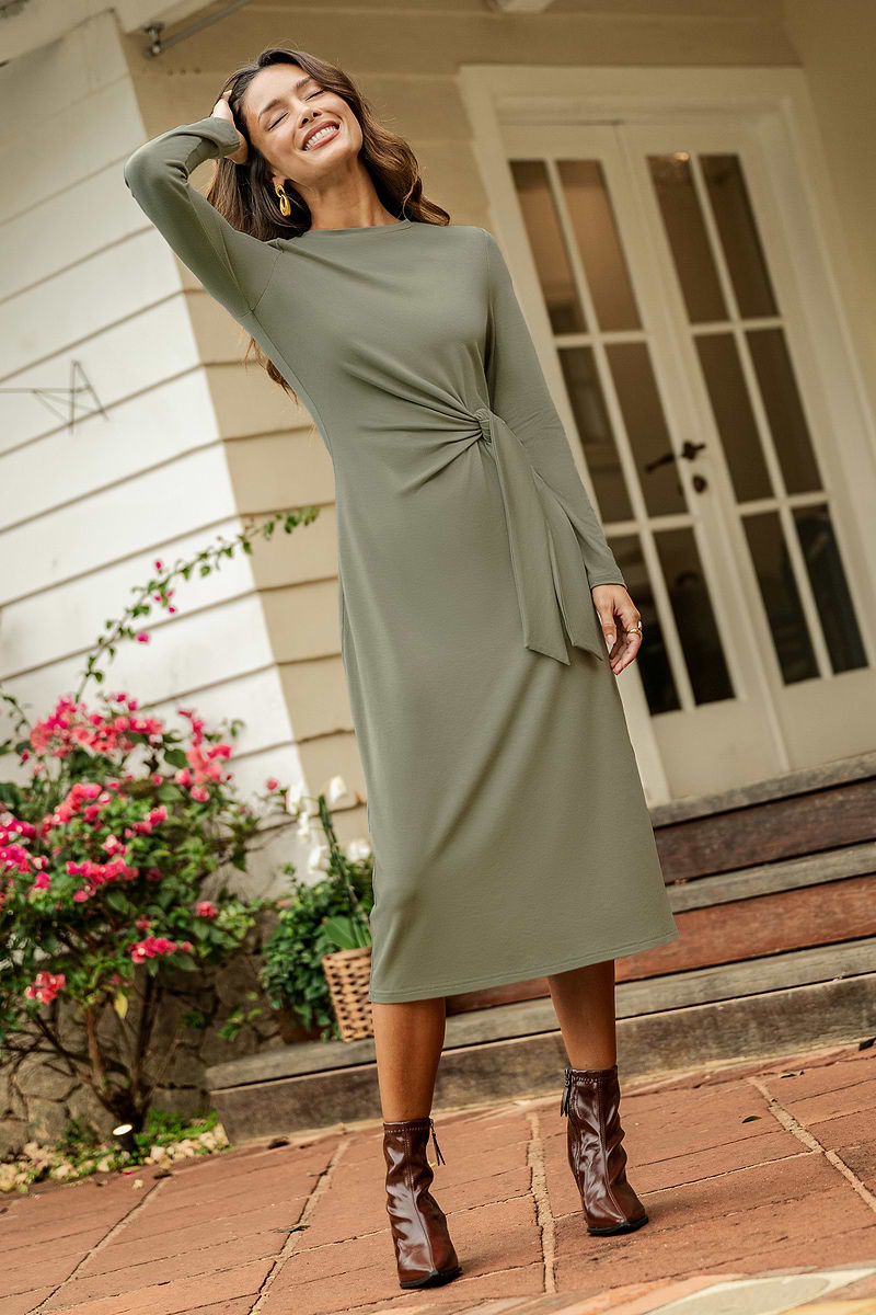 Sculptural Green Maxi Dress