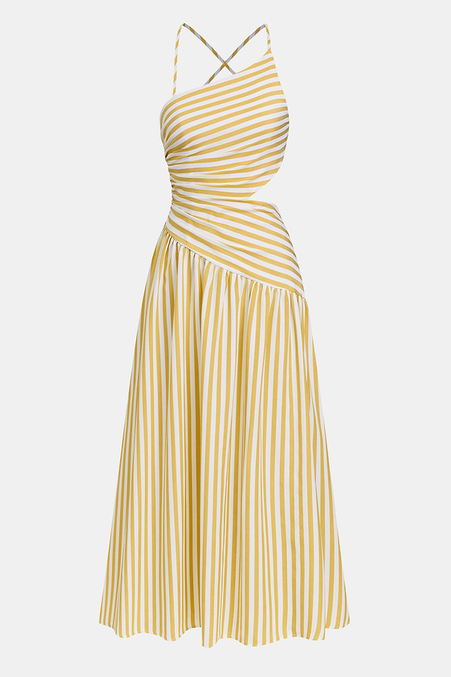 cupshe dress Good as Gold Striped Maxi - Yellow Black Sz XS Church xlg The In Mykonos Ornate Skirt length type:Knee Length Floral maxi dress