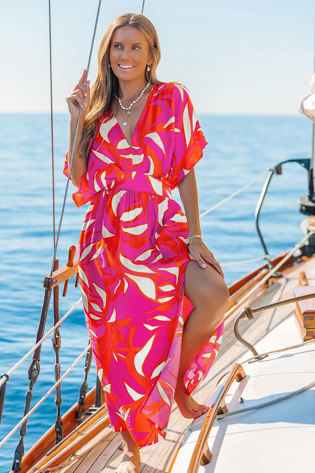 Robe de plage tropicale manches dolman