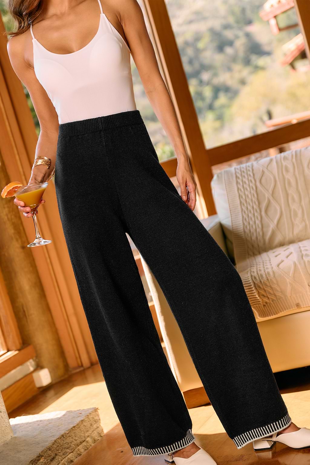 Pantalones de punto negros de bajo mantenimiento