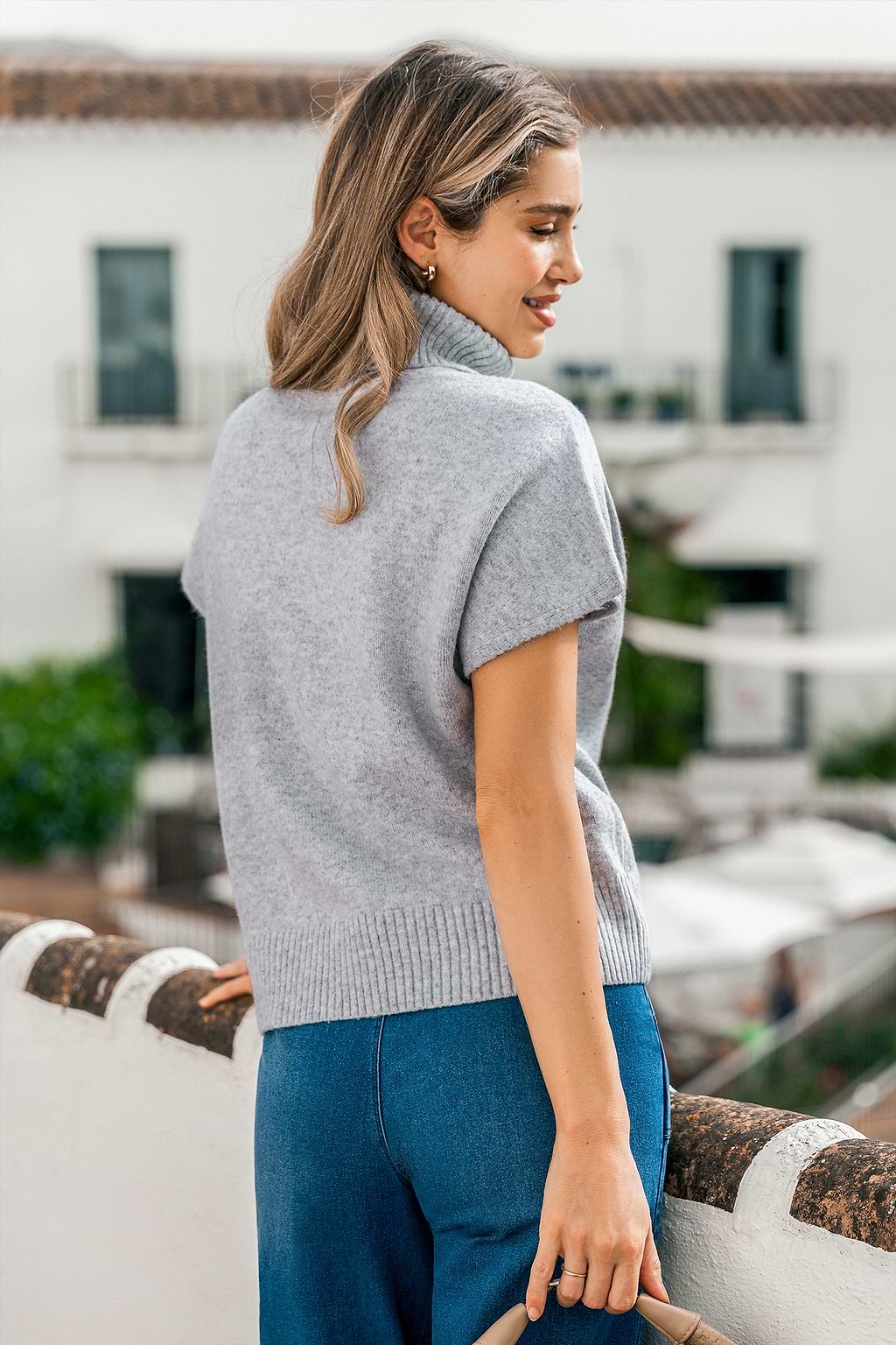 Grey Turtleneck Knit Top