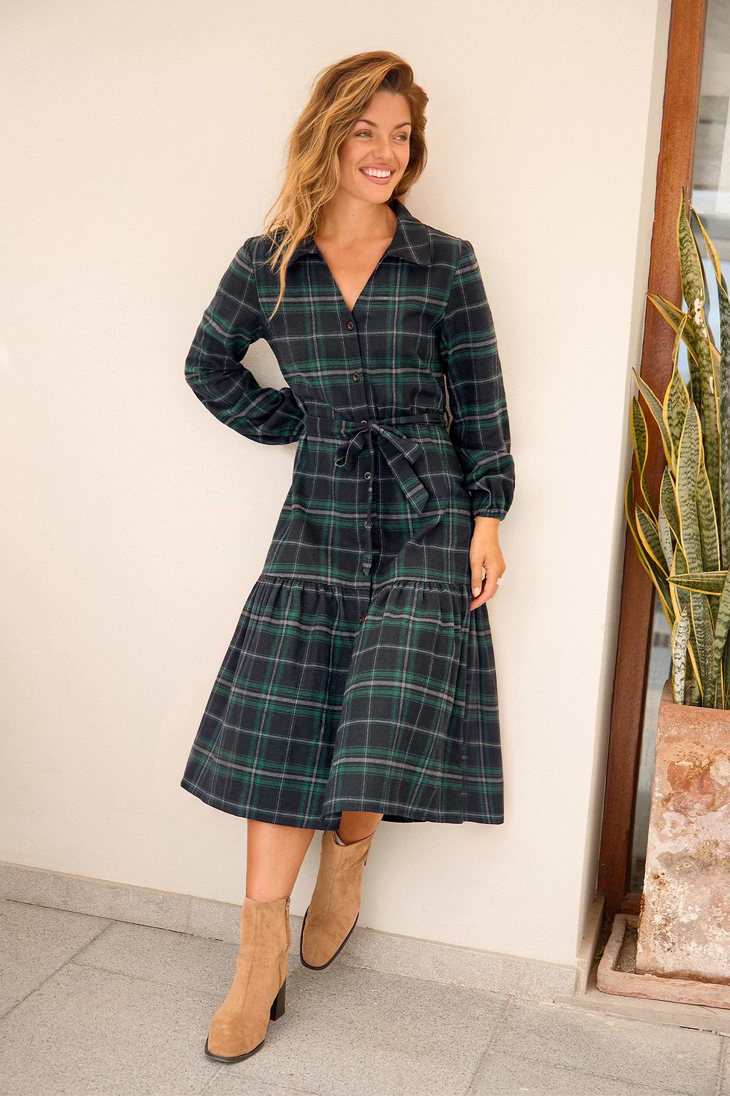 Up to Something Plaid Midi Dress
