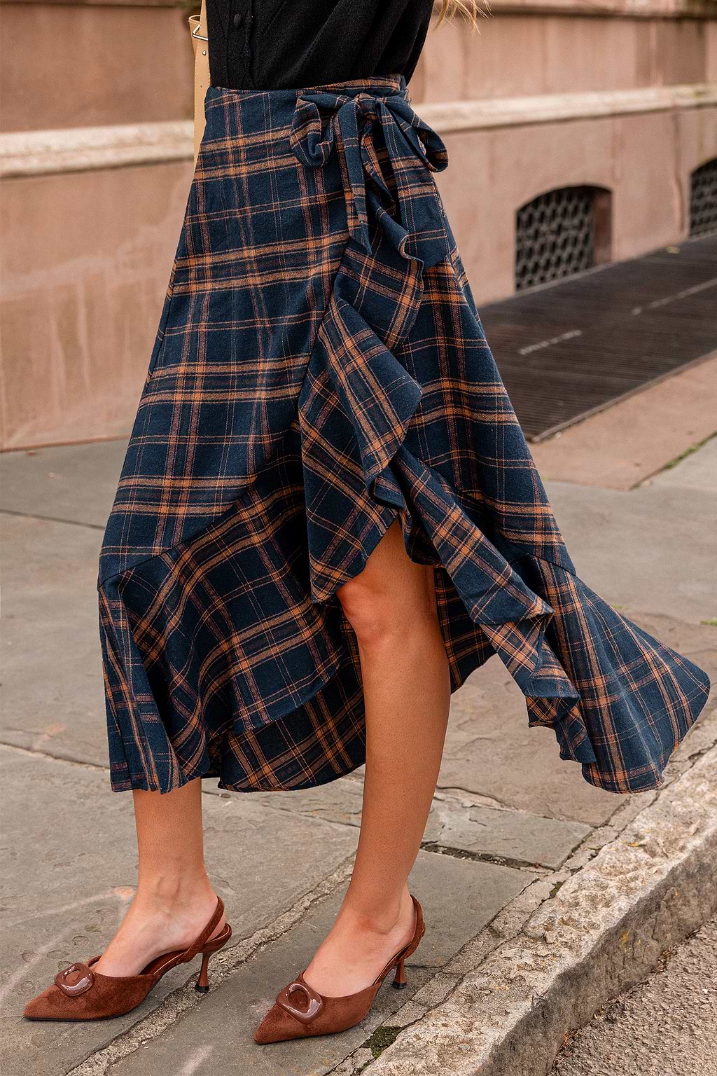 Extra Credit Plaid Midi Skirt