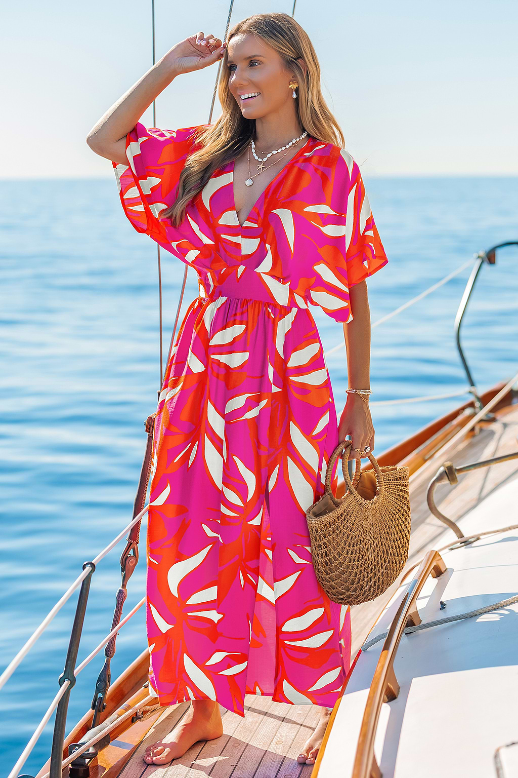 Robe de plage tropicale manches dolman