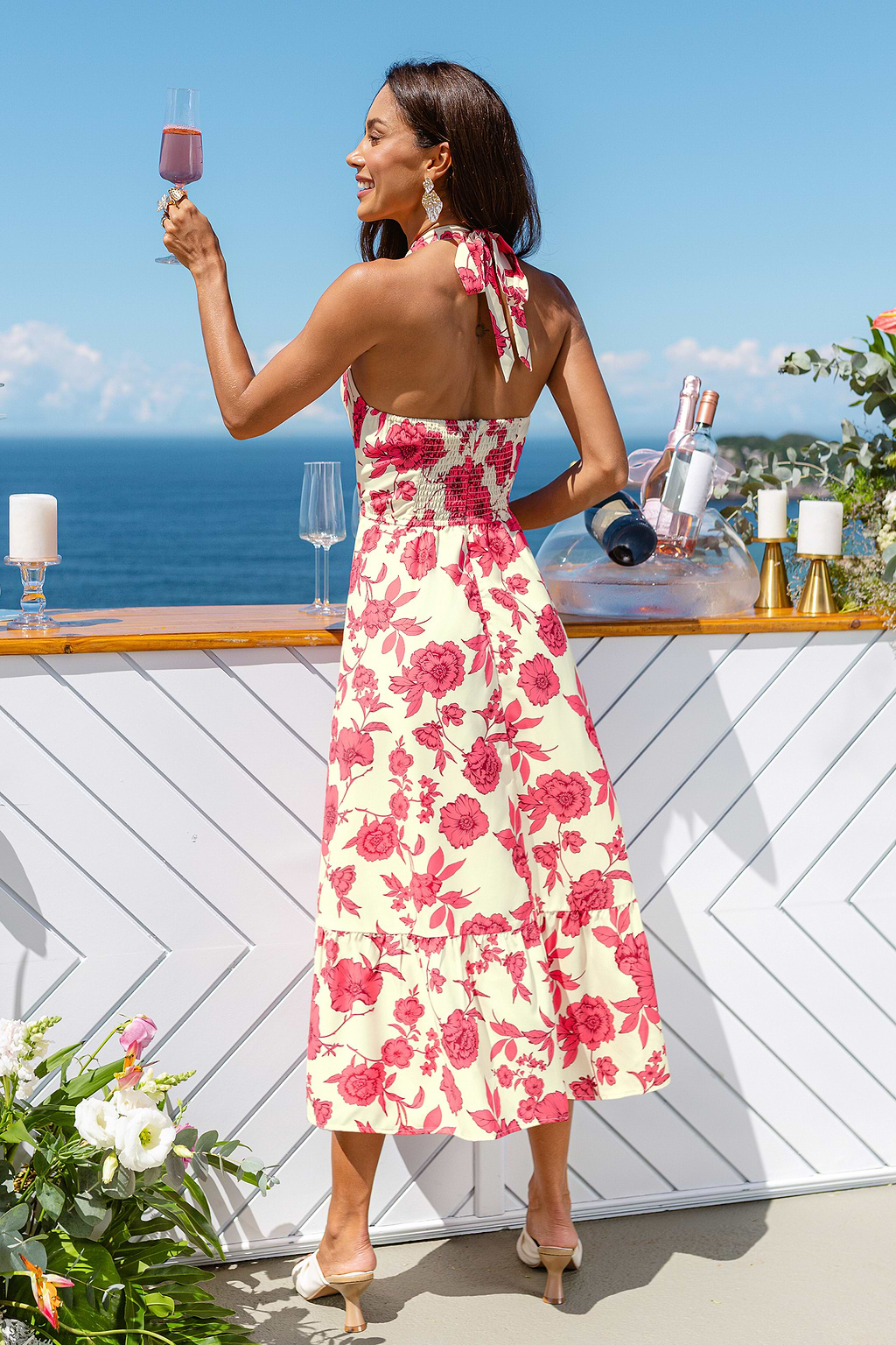 Robe longue fleurie à col haut