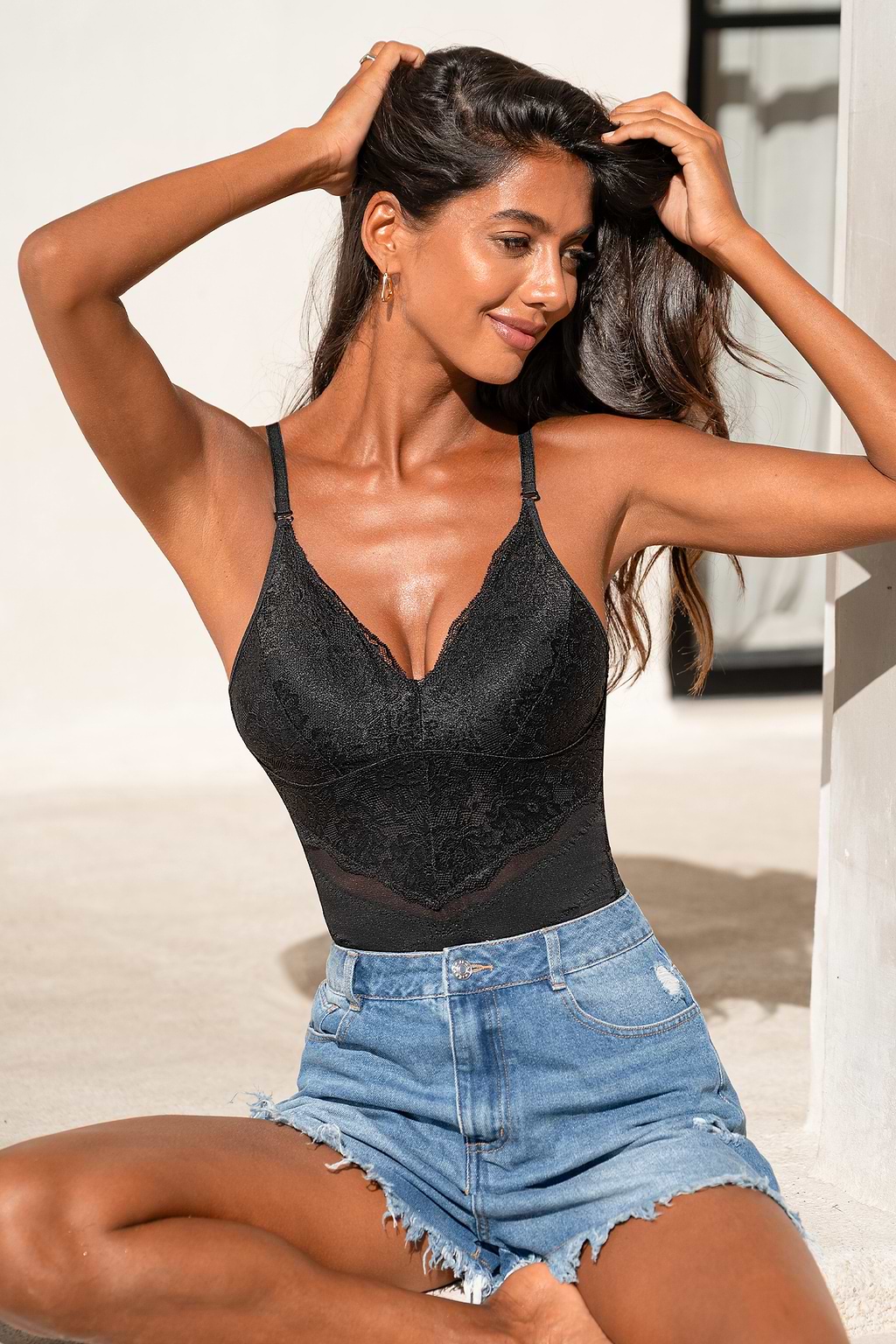 Modern Romantic Black Shapewear Bodysuit