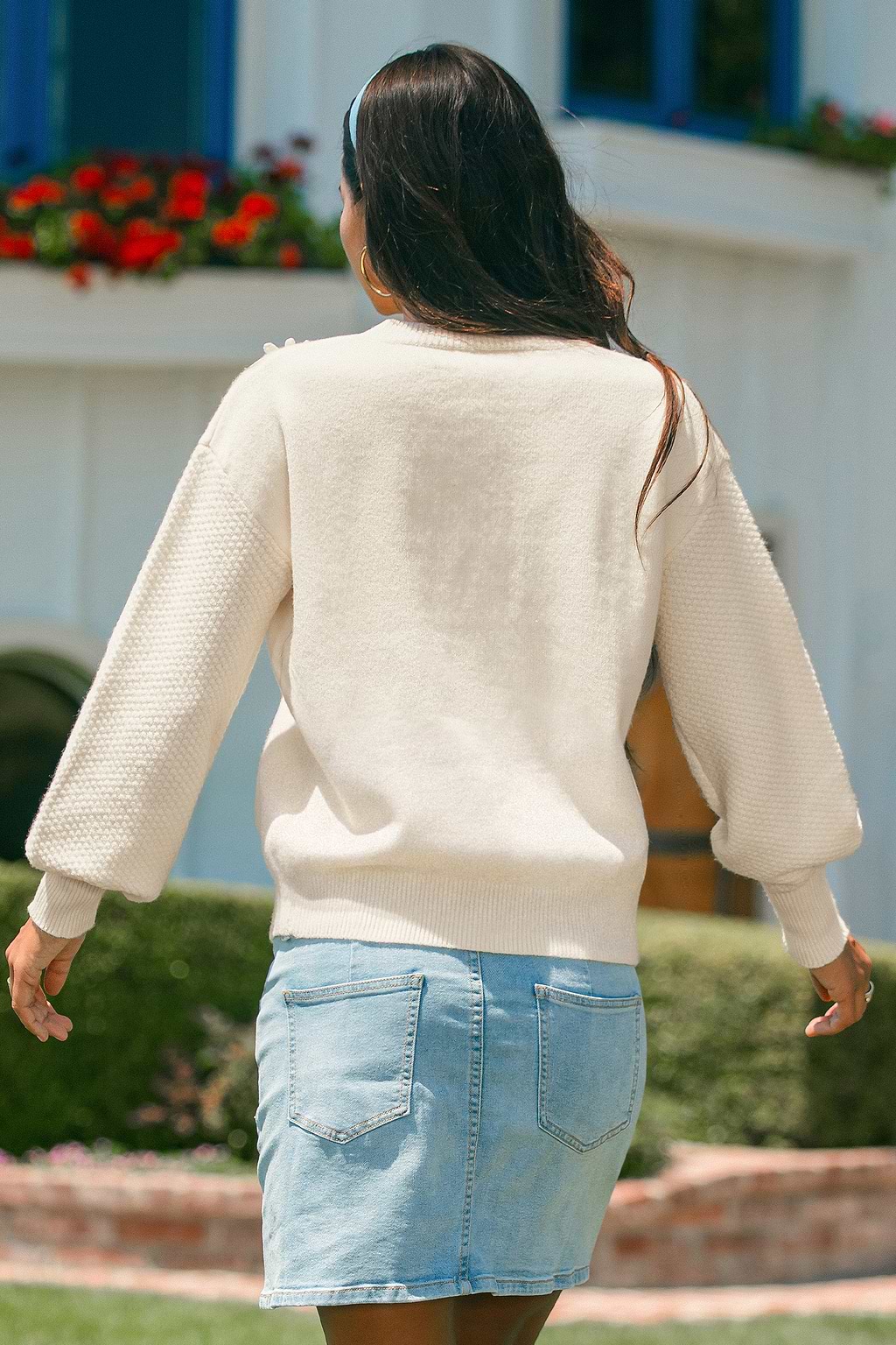 Pull beige cosy à col rond et manches longues