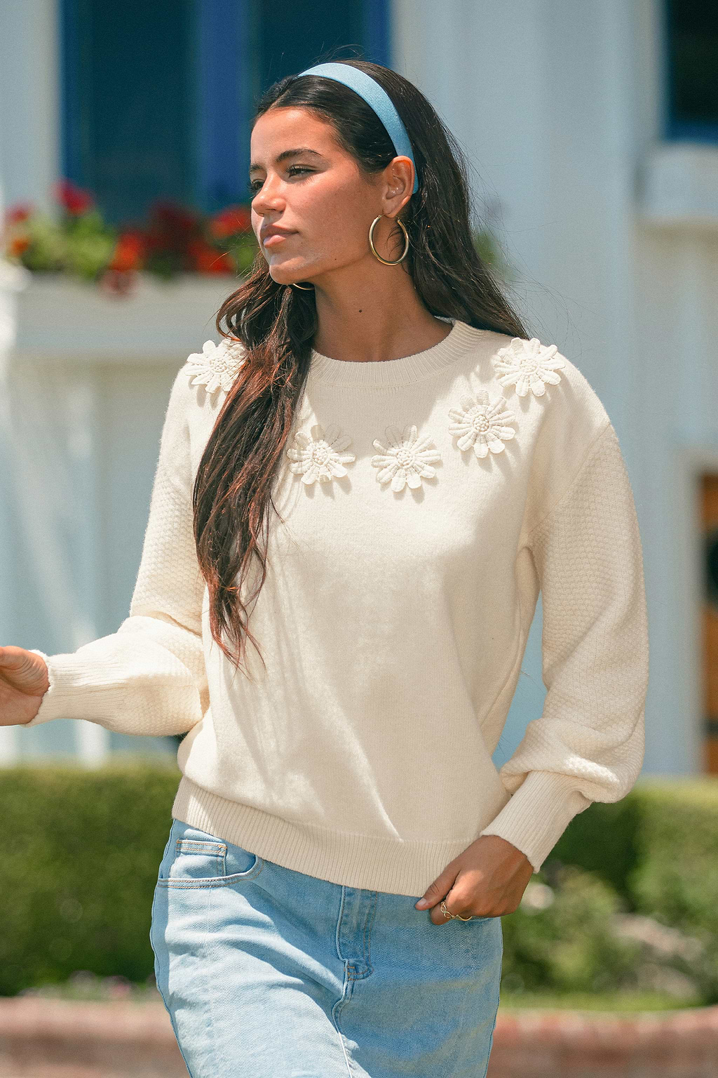 Pull beige cosy à col rond et manches longues
