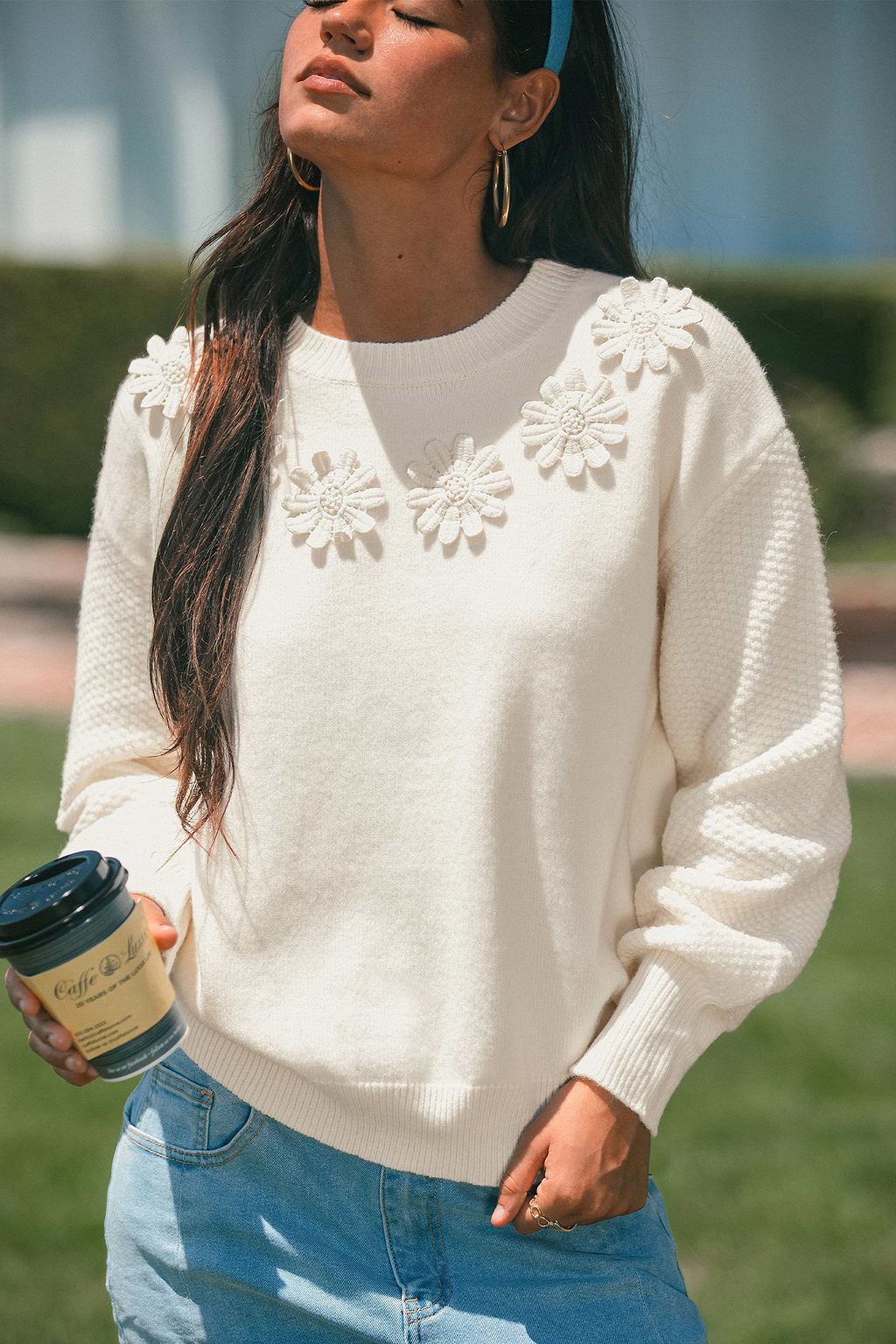 Pull beige cosy à col rond et manches longues