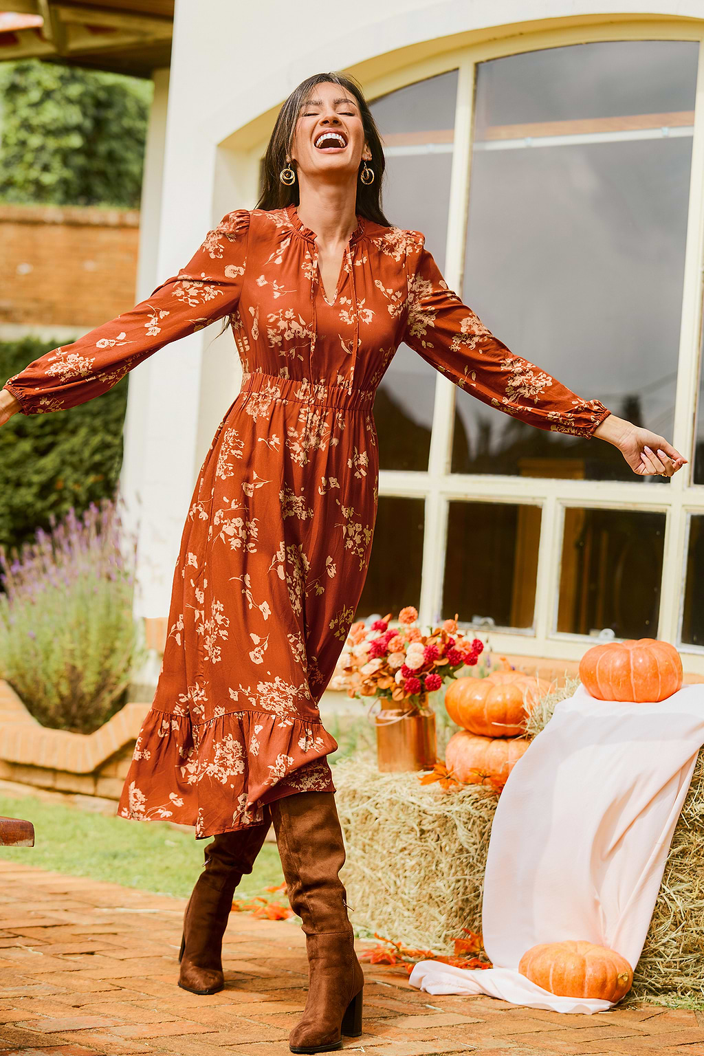 Copper Glow Floral Maxi Dress