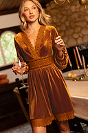 Minivestido marrón de terciopelo estilo romance