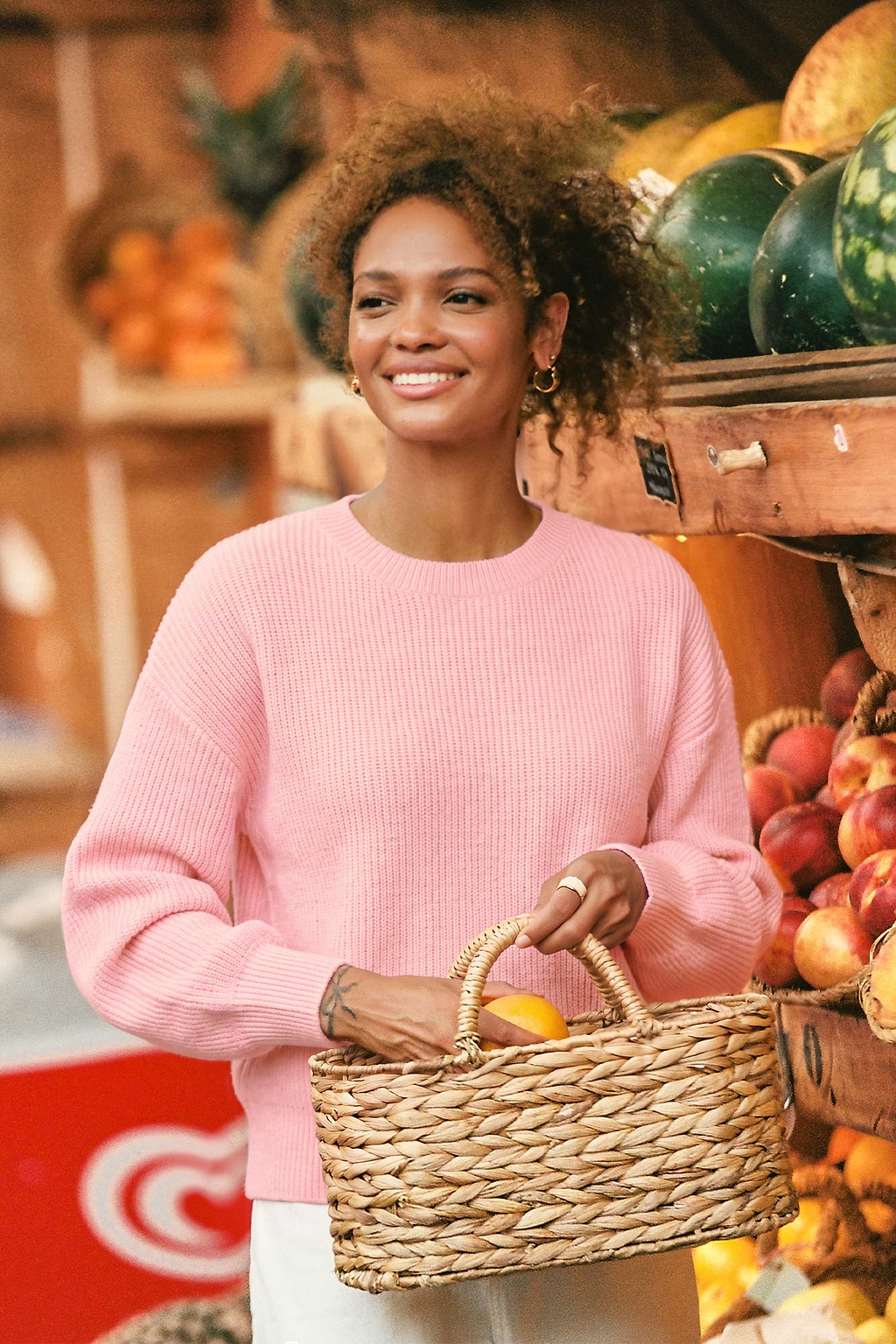 Rosa Langarmpullover mit Rundhalsausschnitt