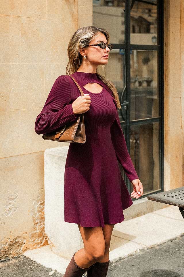 Just Right Maroon Mini Sweater Dress