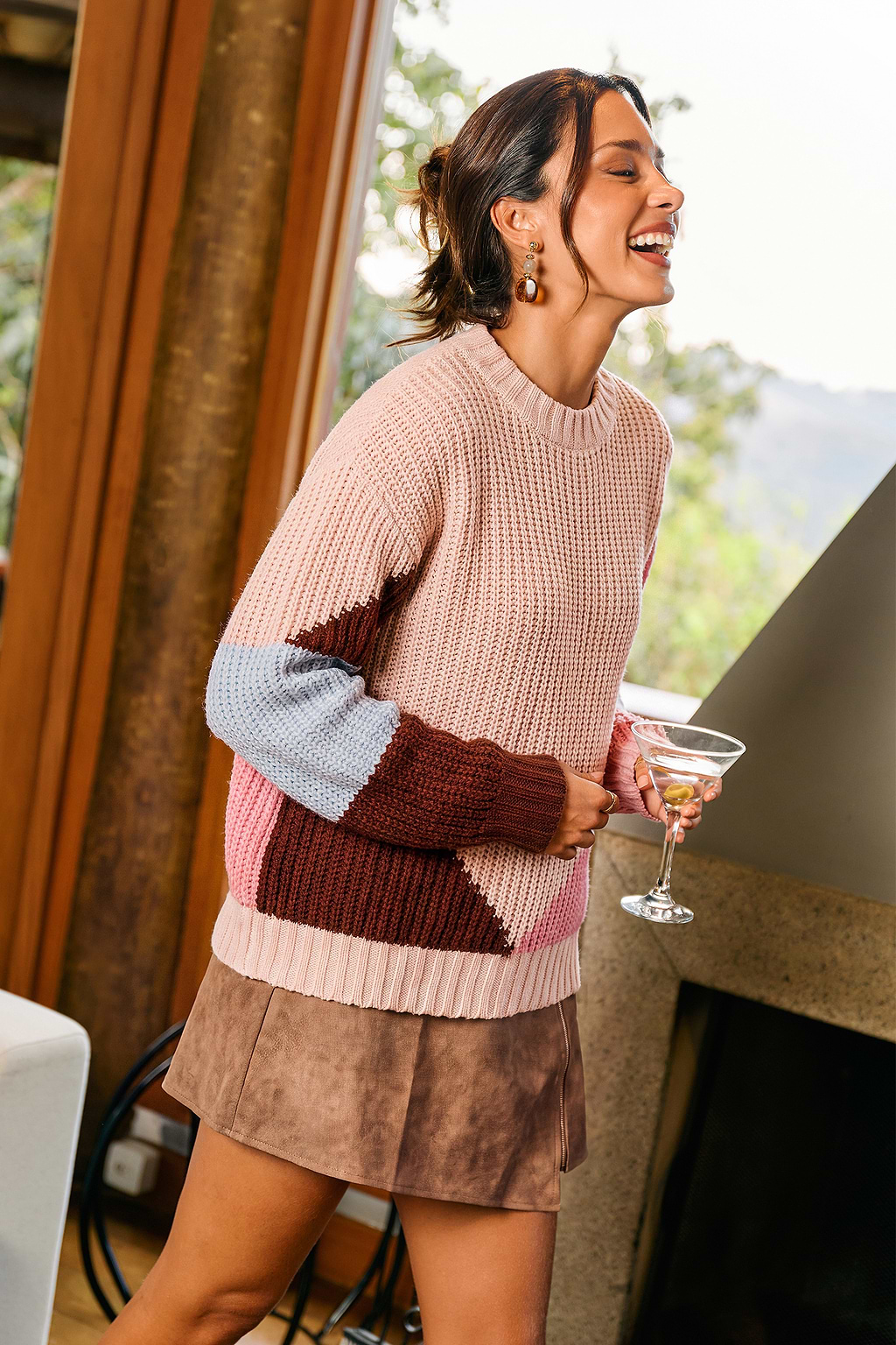 Farbblock-Langarmpullover mit lockerer Passform