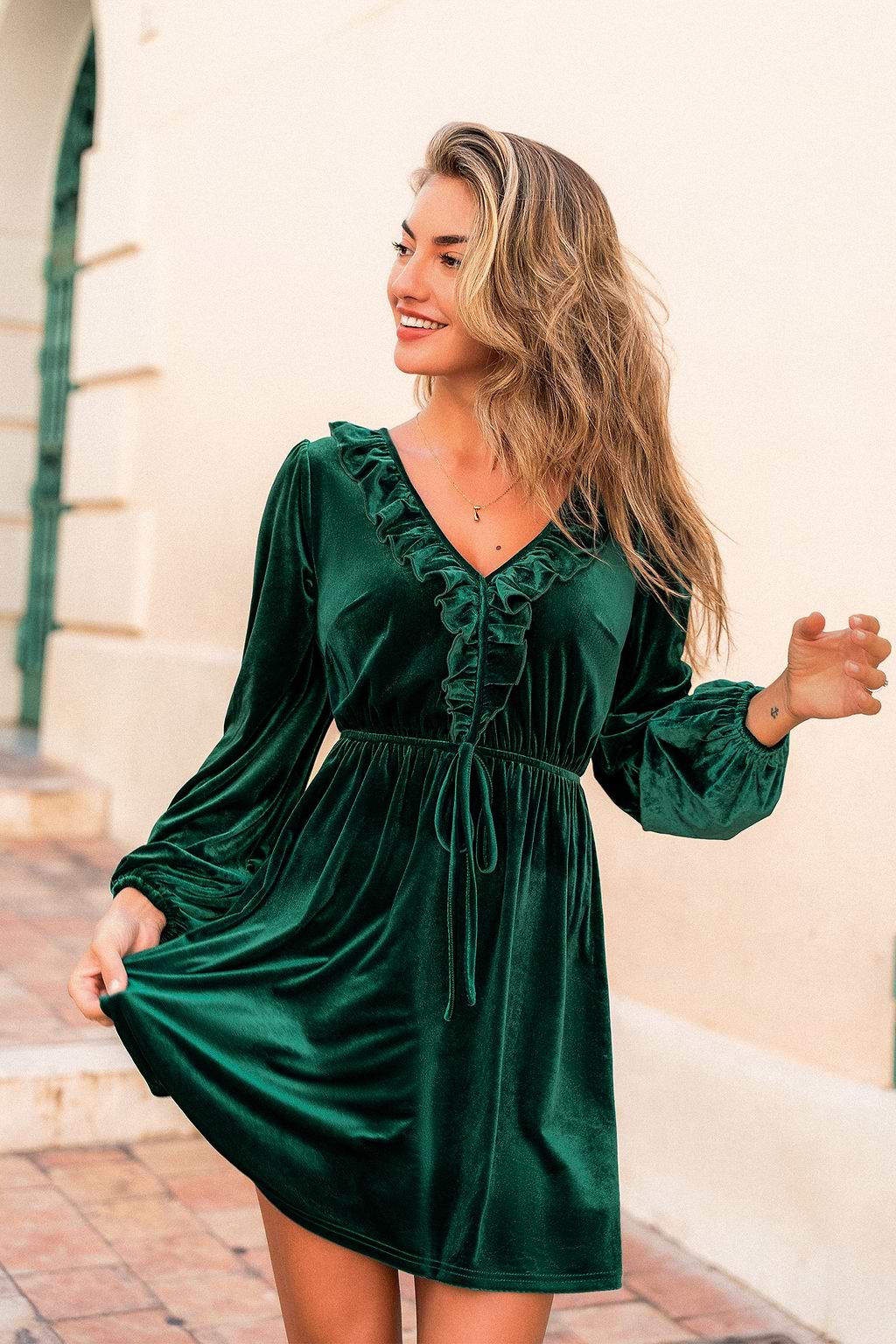 Minivestido verde mágico de terciopelo
