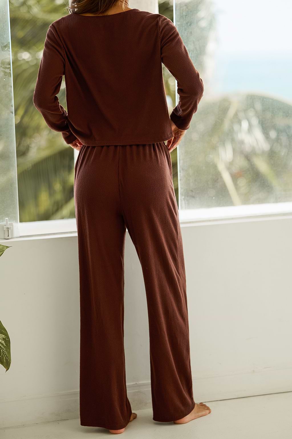 Velvet Bow Brown Pajama Set