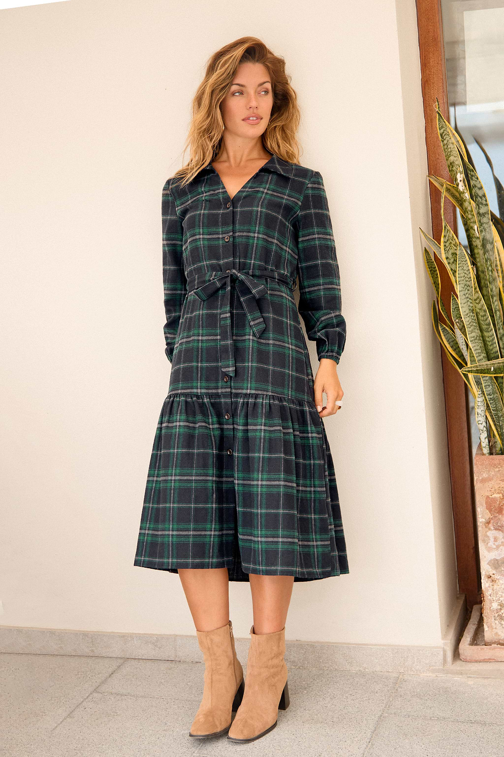 Up to Something Plaid Midi Dress