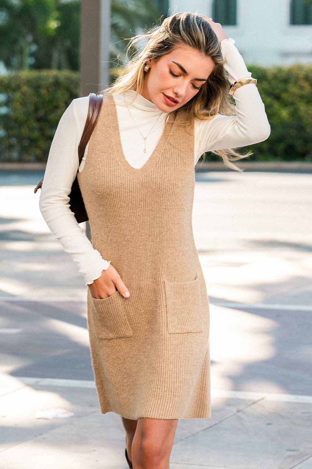 Light Touch Neutral Mini Sweater Dress