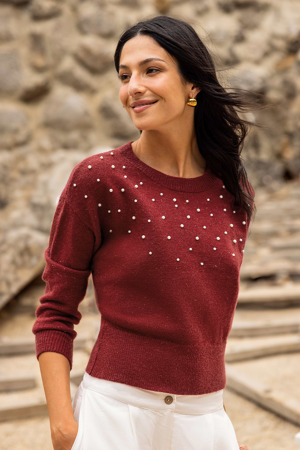 String of Pearls Red Sweater