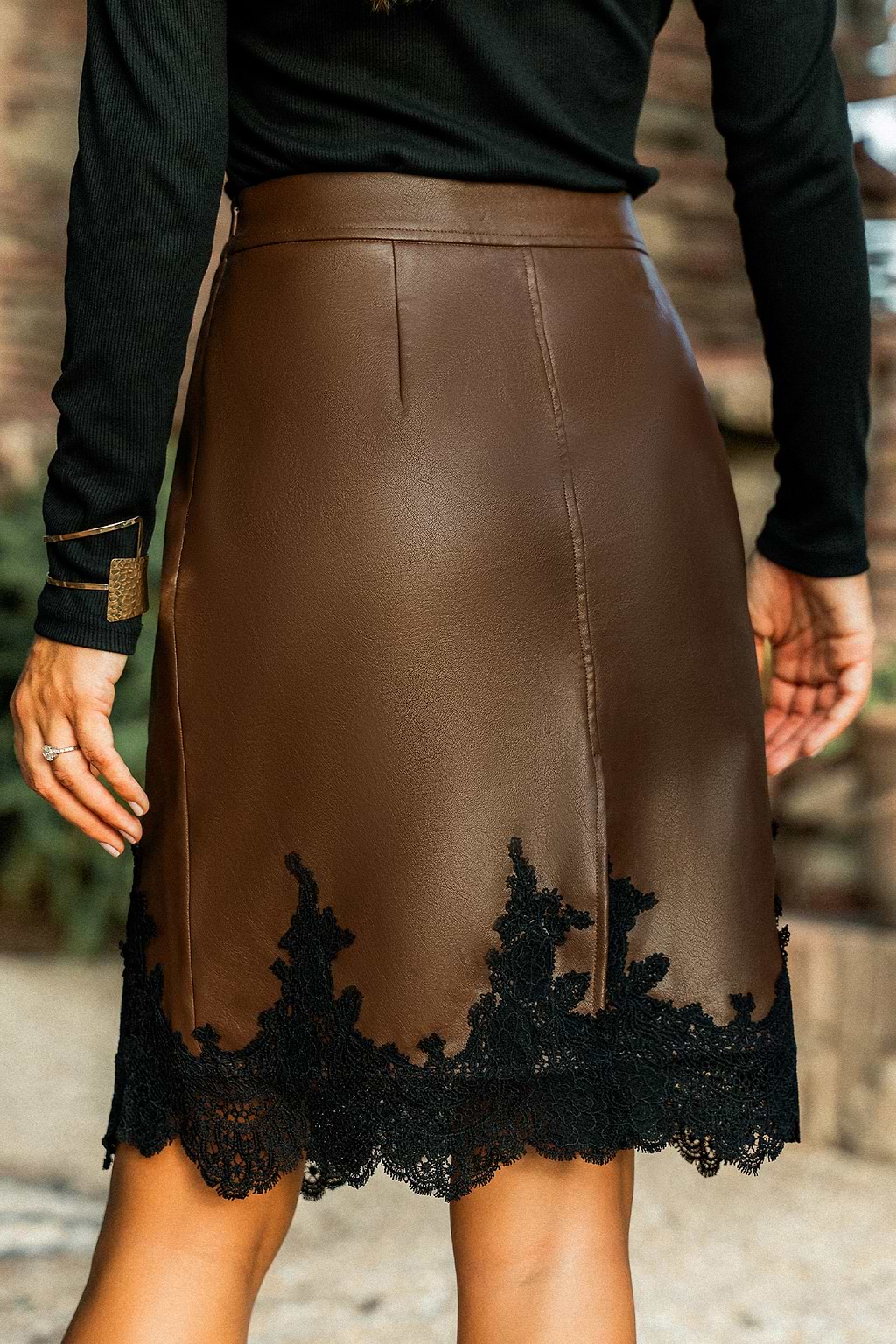 Lace & Leather Faux Leather Midi Skirt