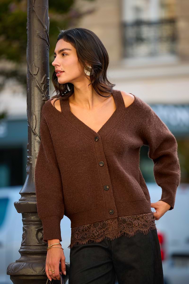 City Block Cardigan marrone