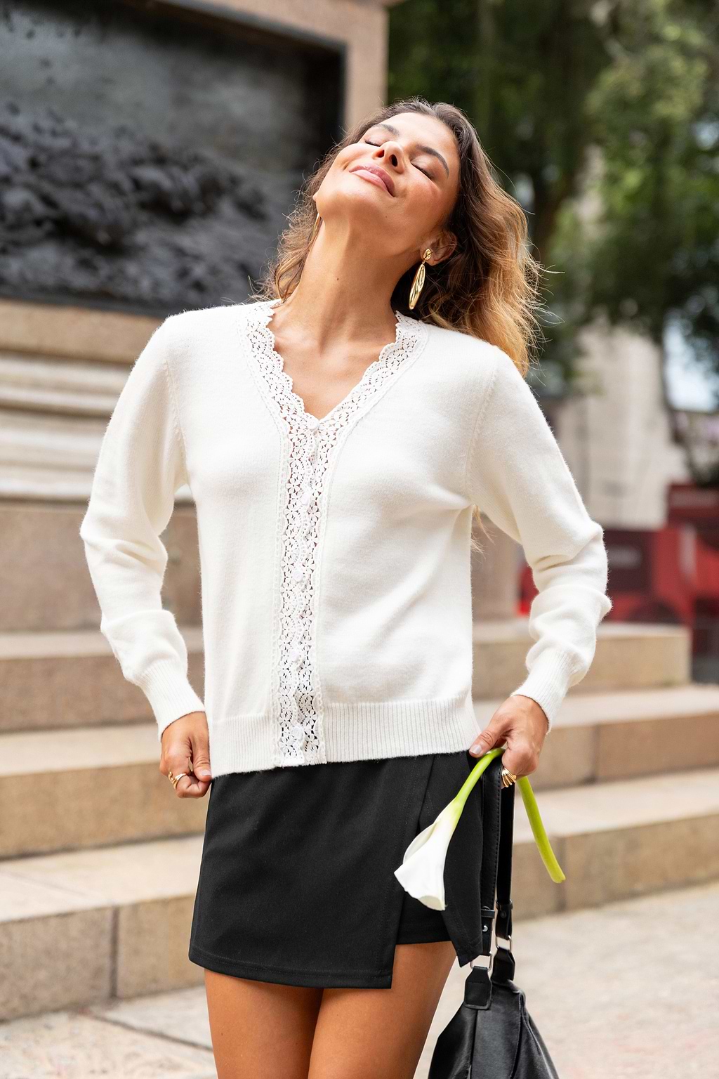 Fall Rose White Cardigan